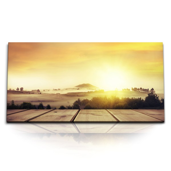 Paul Sinus Art Kunstdruck Bilder 120x60cm Landschaftsbild Sonnenaufgang Morgentau Natur Nebel