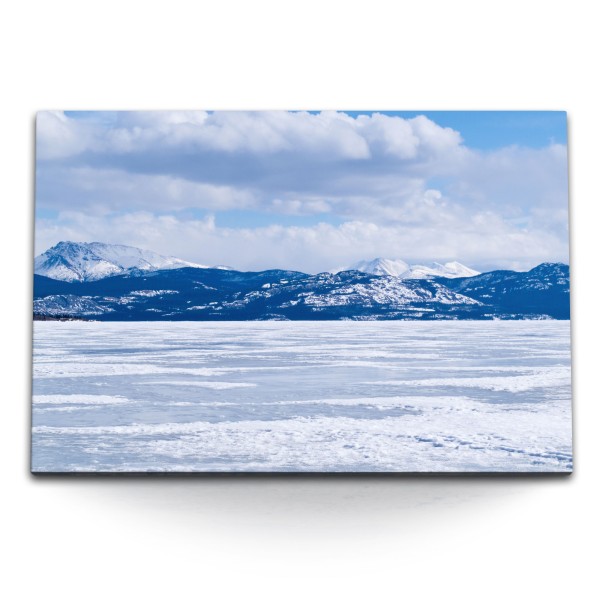 Paul Sinus Art 120x80cm Wandbild auf Leinwand Winterlandschaft Berge Blau Eis Schnee Weiß