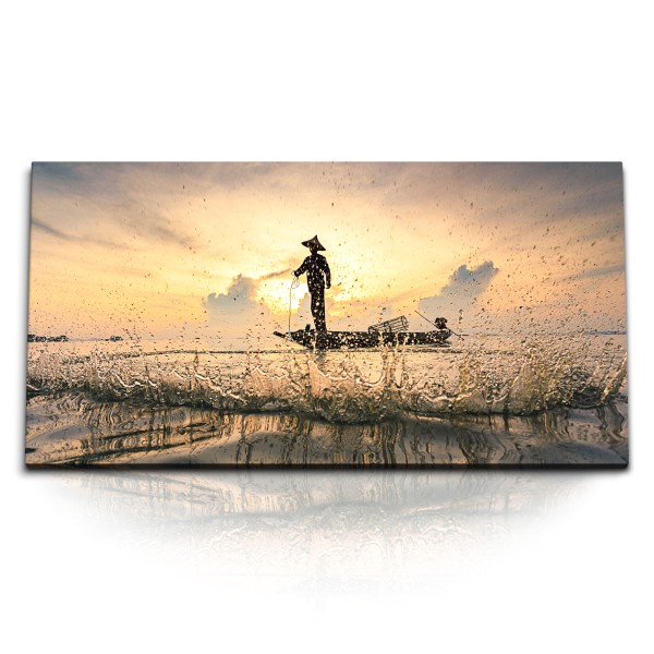 Paul Sinus Art Kunstdruck Bilder 120x60cm Meer Horizont Sonnenuntergang Fischer Thailand