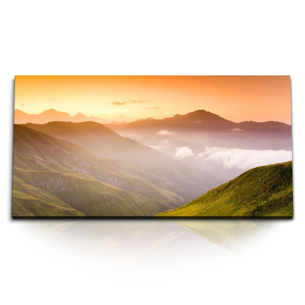 Paul Sinus Art Kunstdruck Bilder 120x60cm Berge Landschaft roter Himmel Abendrot Natur