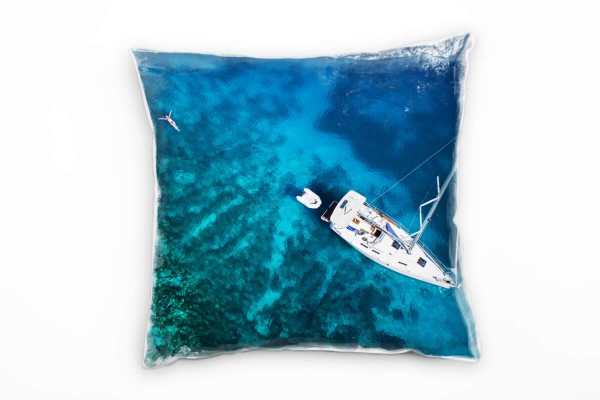 Paul Sinus Art Meer, Segelboot, Korallenriff, türkis, weiß Deko Kissen 40x40cm für Couch Sofa Lounge Zierkissen