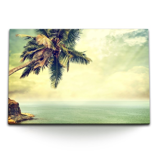 Paul Sinus Art 120x80cm Wandbild auf Leinwand Palme Meer Südsee Paradies Himmel Horizont