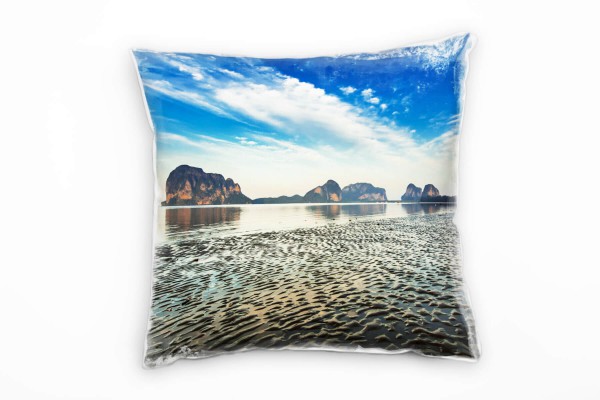 Paul Sinus Art Strand und Meer, Felsen, blau, braun Deko Kissen 40x40cm für Couch Sofa Lounge Zierkissen