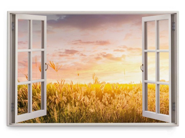 Paul Sinus Art Wandbild 120x80cm Fensterbild Horizont Weizenfeld Feld Sommer Sonnenschein