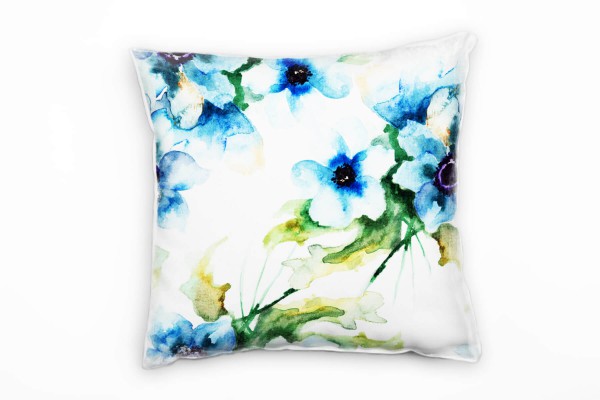 Paul Sinus Art Abstrakt, Blume, blau, gelb, grün Deko Kissen 40x40cm für Couch Sofa Lounge Zierkissen