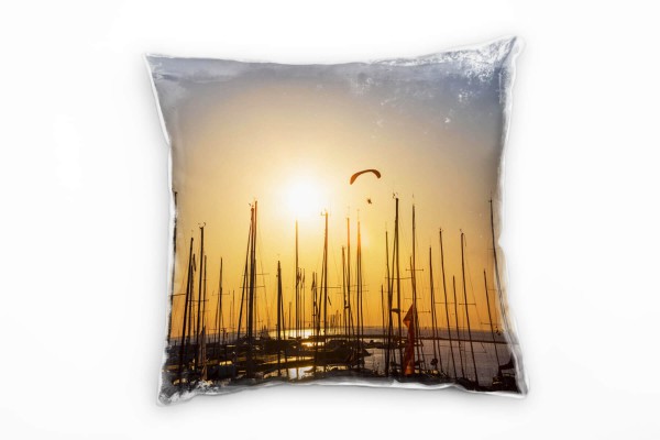 Paul Sinus Art Meer, Sonnenuntergang, Segelboote, orange, blau Deko Kissen 40x40cm für Couch Sofa Lounge Zierkissen