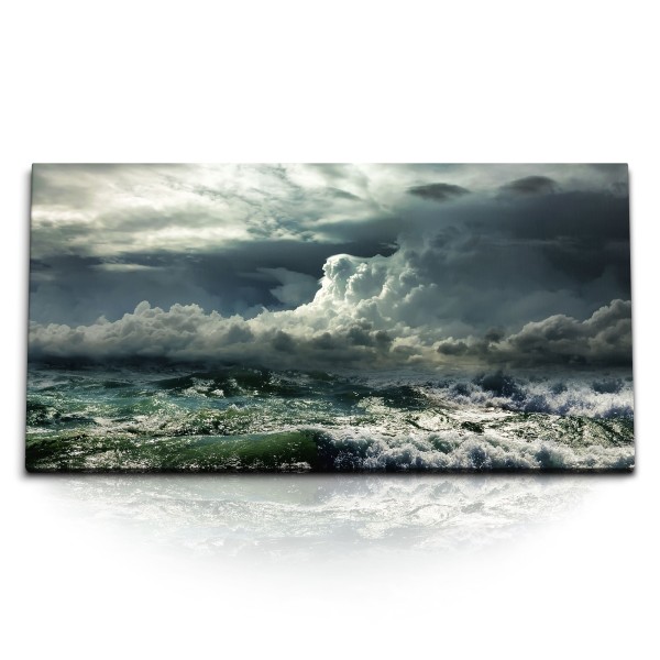 Kunstdruck Bilder 120x60cm Stürmische See Ozean Sturm Welle Grau Wolken