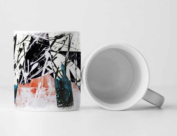 Paul Sinus Art Tasse Geschenk schwarz-weiße Abstraktion; dunkelcyan, lachsrosa Elemente