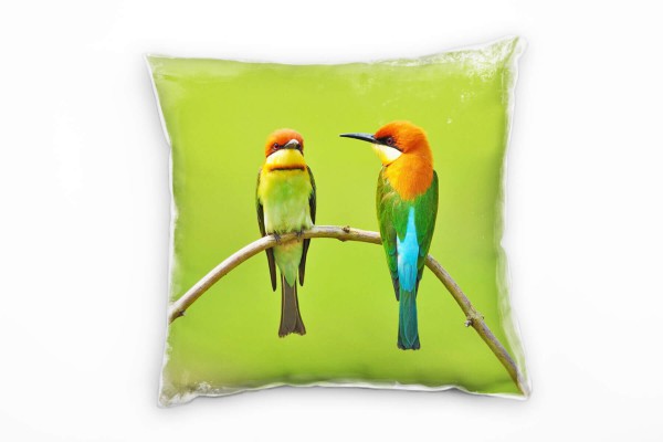 Paul Sinus Art Tiere, grün, orange, blau, zwei Bienenesser Vögel Deko Kissen 40x40cm für Couch Sofa Lounge Zierkiss