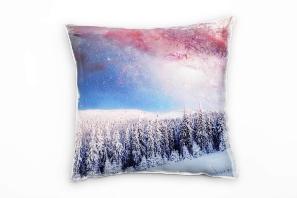 Paul Sinus Art Winter, schneebedeckter Wald, Sternenhimmel, blau Deko Kissen 40x40cm für Couch Sofa Lounge Zierkiss