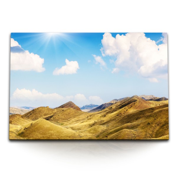 120x80cm Wandbild auf Leinwand Berglandschaft Kachetien Georgien Berge Sonnenschein