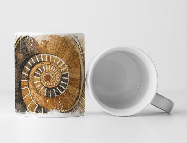 Paul Sinus Art Tasse Geschenk Abstraktes Bild – Hölzerne Wendeltreppe