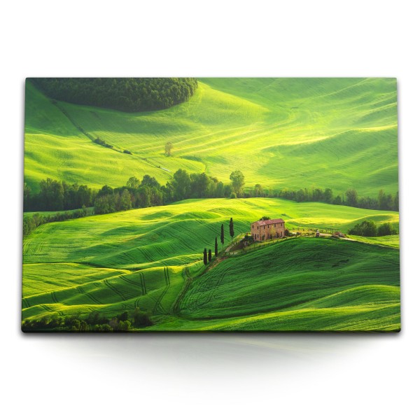 Paul Sinus Art 120x80cm Wandbild auf Leinwand Toskanische Landschaft Grün Hügellandschaft Finca Landhaus