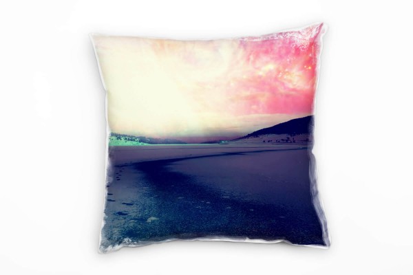 Paul Sinus Art Landschaft, Hügel, Abstrakt, pink, grün, braun Deko Kissen 40x40cm für Couch Sofa Lounge Zierkissen