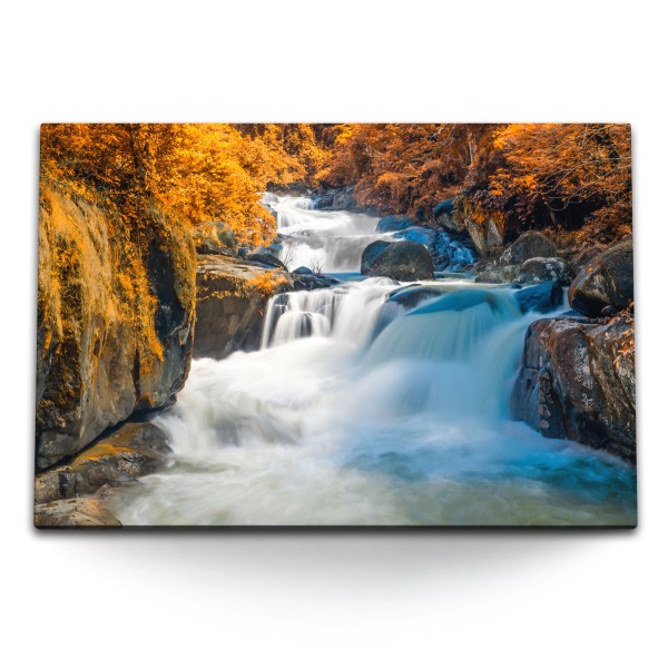 Paul Sinus Art 120x80cm Wandbild auf Leinwand Wasserfall im Dschungel Grün Tropisch Fluss