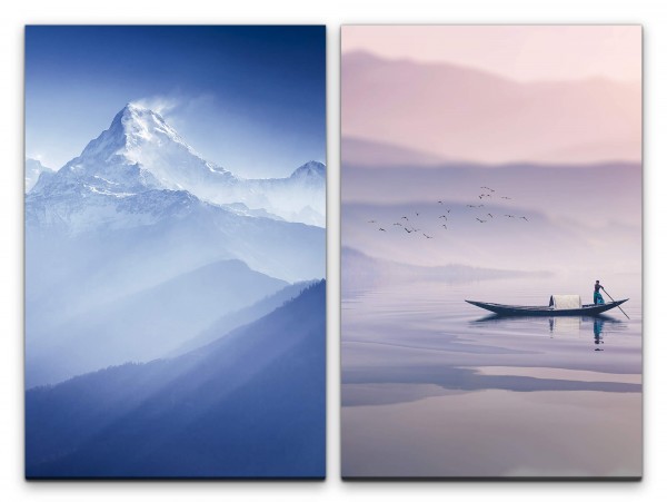 Paul Sinus Art 2 Bilder je 60x90cm Berggipfel Mount Boot Everest Blau Schnee Fischer