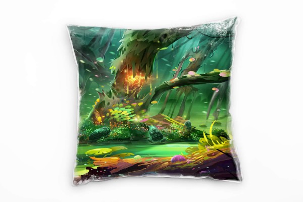 Paul Sinus Art Illustration, Fantasie, Wald, grün, orange Deko Kissen 40x40cm für Couch Sofa Lounge Zierkissen