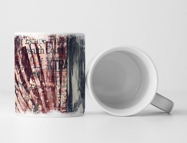 Paul Sinus Art Tasse Geschenk Zeitung als Hintergrund; hell-lachsrosa, dunkelrot, grau, beige Abstraktion