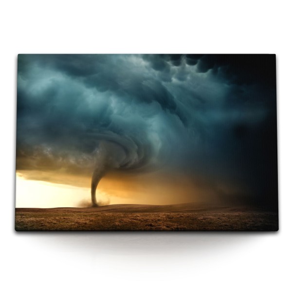 Paul Sinus Art 120x80cm Wandbild auf Leinwand Tornado Gewitter dunkle Wolken Sturm Wirbel