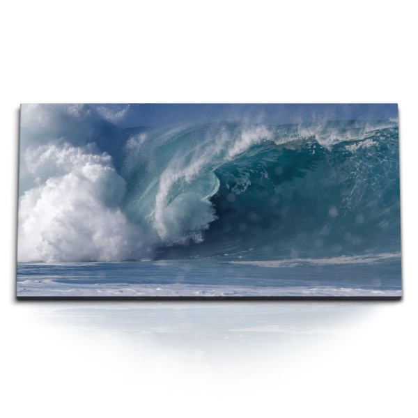 Paul Sinus Art Kunstdruck Bilder 120x60cm Riesenwelle Ozean Welle Monsterwelle Surfen Blau