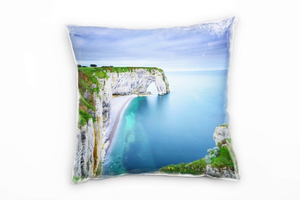 Paul Sinus Art Strand und Meer , Klippen, Felsen, türkis, grün Deko Kissen 40x40cm für Couch Sofa Lounge Zierkissen