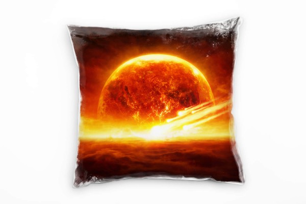 Paul Sinus Art Abstrakt, explodierende Erde, Universum, orange Deko Kissen 40x40cm für Couch Sofa Lounge Zierkissen