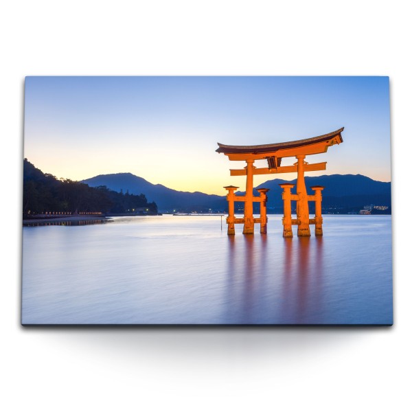 Paul Sinus Art 120x80cm Wandbild auf Leinwand Japan roter Schrein Miyajima Tor Tempel See