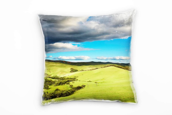 Paul Sinus Art Landschaft, grün, blau, grau, Neuseeland Deko Kissen 40x40cm für Couch Sofa Lounge Zierkissen