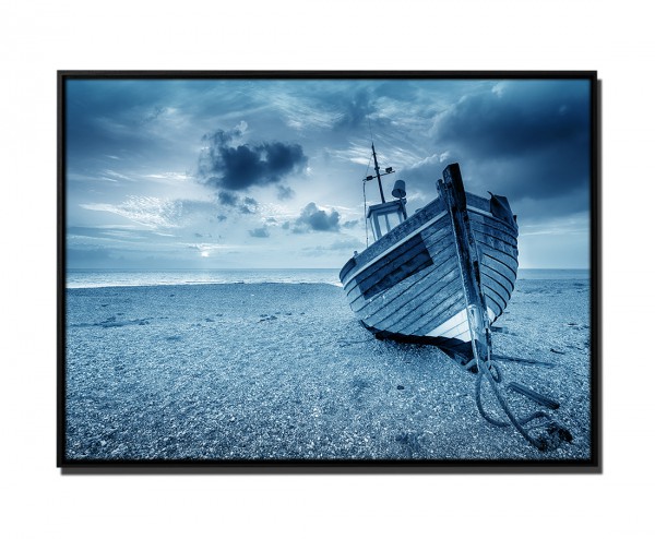 Paul Sinus Art 105x75cm Leinwandbild Petrol Sonnenuntergang Fischerboot