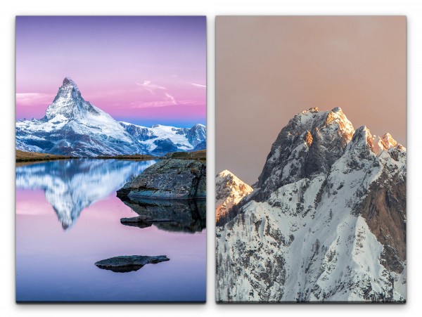 Paul Sinus Art 2 Bilder je 60x90cm Matterhorn Alpen Schneegipfel See Unberührt Majestätisch Seelenfrieden