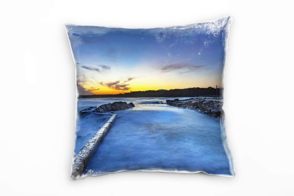 Paul Sinus Art Strand und Meer, Dämmerung, blau, gelb Deko Kissen 40x40cm für Couch Sofa Lounge Zierkissen