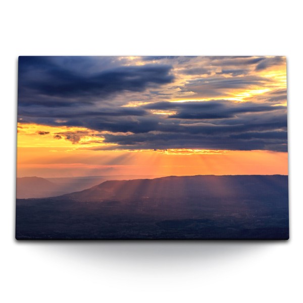 Paul Sinus Art 120x80cm Wandbild auf Leinwand Phetchabun Thailand Berge roter Himmel Abendrot