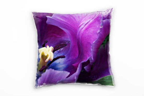 Paul Sinus Art Blumen, Macro, lila, gelb, grün, Tulpe, Blüte Deko Kissen 40x40cm für Couch Sofa Lounge Zierkissen