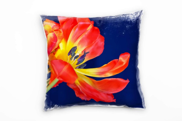 Paul Sinus Art Blume, rot, blau, gelb, erblühte Tulpe Deko Kissen 40x40cm für Couch Sofa Lounge Zierkissen