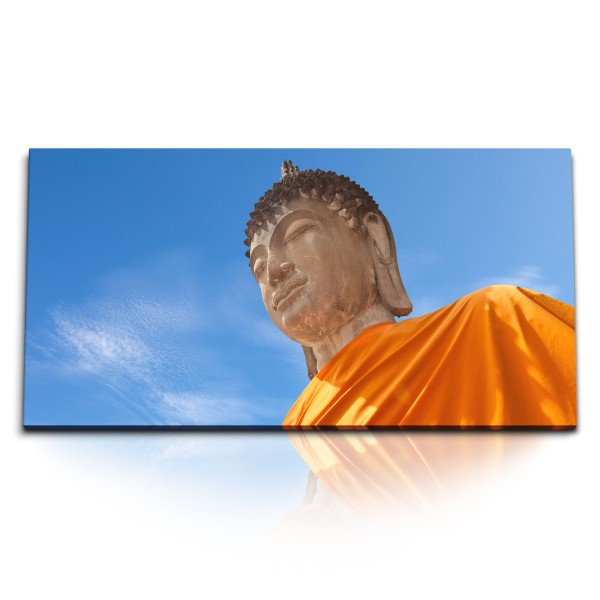 Paul Sinus Art Kunstdruck Bilder 120x60cm Buddha Buddhastatue Buddhismus blauer Himmel