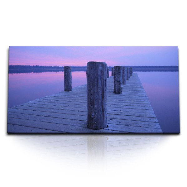 Paul Sinus Art Kunstdruck Bilder 120x60cm Holzsteg See Natur Violett Abendrot Steg