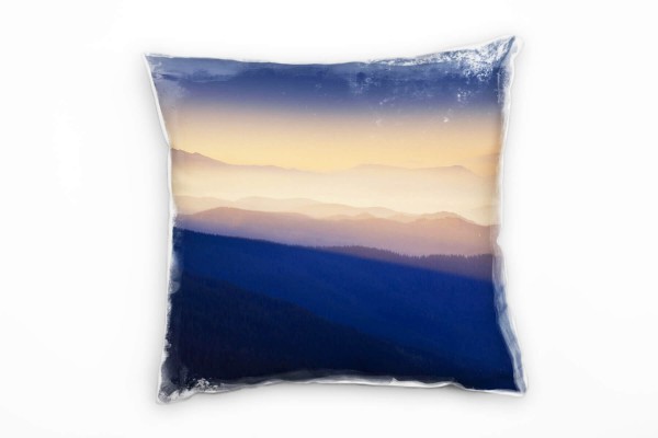 Paul Sinus Art Landschaft, blau, orange, Berge, Sonnenuntergang Deko Kissen 40x40cm für Couch Sofa Lounge Zierkisse