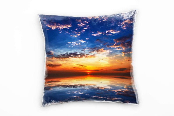 Paul Sinus Art Meer, rot, orange, blau, Sonnenuntergang, Spiegelung Deko Kissen 40x40cm für Couch Sofa Lounge Zier