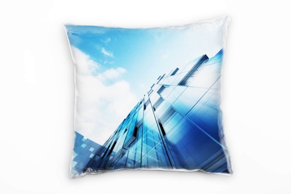 Paul Sinus Art Urban, blau, weiß, Hochhaus, futuristisch Deko Kissen 40x40cm für Couch Sofa Lounge Zierkissen