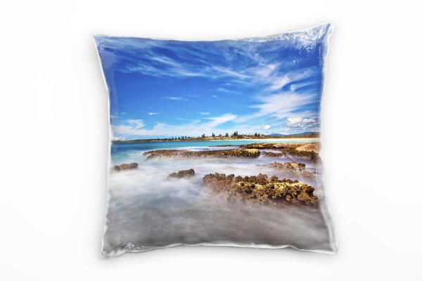 Paul Sinus Art Strand und Meer, Brandung, Wolken, braun, blau Deko Kissen 40x40cm für Couch Sofa Lounge Zierkissen