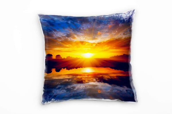 Paul Sinus Art Seen, orange, blau, Sonnenuntergang, Spiegelung Deko Kissen 40x40cm für Couch Sofa Lounge Zierkissen