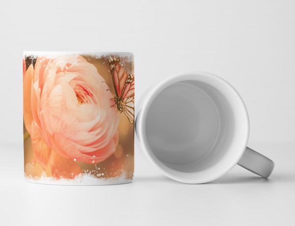 Paul Sinus Art Tasse Geschenk Naturfotografie – Rosa Rosenbouquet mit Schmetterlingen