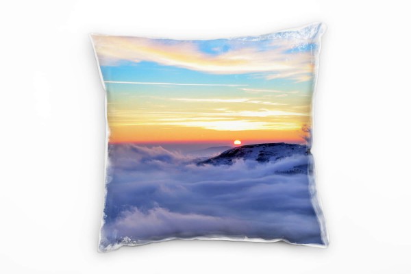 Paul Sinus Art Winter, grau, orange, Wolken, Sonnenaufgang Deko Kissen 40x40cm für Couch Sofa Lounge Zierkissen