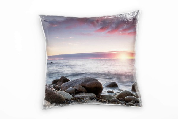 Paul Sinus Art Strand und Meer, braun, rot, Sonnenuntergang Deko Kissen 40x40cm für Couch Sofa Lounge Zierkissen