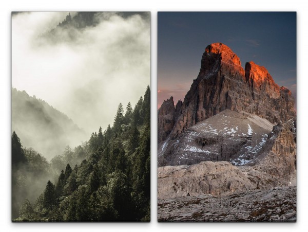 Paul Sinus Art 2 Bilder je 60x90cm Dolomiten Tannenwald Nebel Wolken Natur Stille Beruhigend