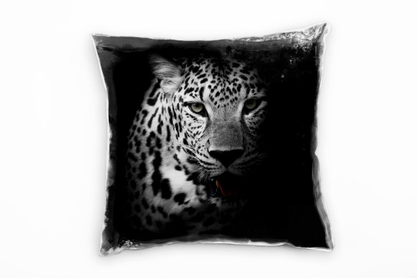 Paul Sinus Art Tiere, Leopard, Portrait, schwarz, grau Deko Kissen 40x40cm für Couch Sofa Lounge Zierkissen