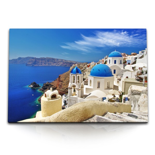 Paul Sinus Art 120x80cm Wandbild auf Leinwand Santorini Griechenland Insel weiße Häuser Mittelmeer