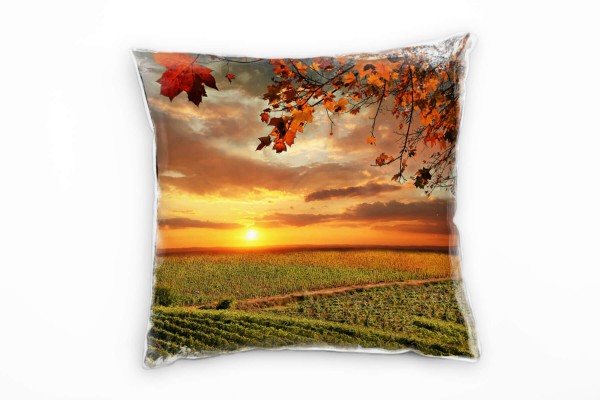 Paul Sinus Art Landschaften, Felder, Bäume, Herbst, grün, orange Deko Kissen 40x40cm für Couch Sofa Lounge Zierkiss