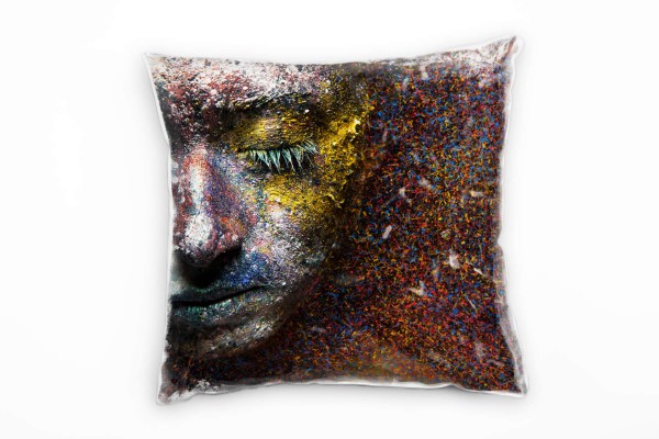 Paul Sinus Art künstlerische Fotografie, Frauengesicht, bunt Deko Kissen 40x40cm für Couch Sofa Lounge Zierkissen