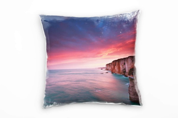 Paul Sinus Art Strand und Meer, Klippen, Sonnenuntergang, rot Deko Kissen 40x40cm für Couch Sofa Lounge Zierkissen